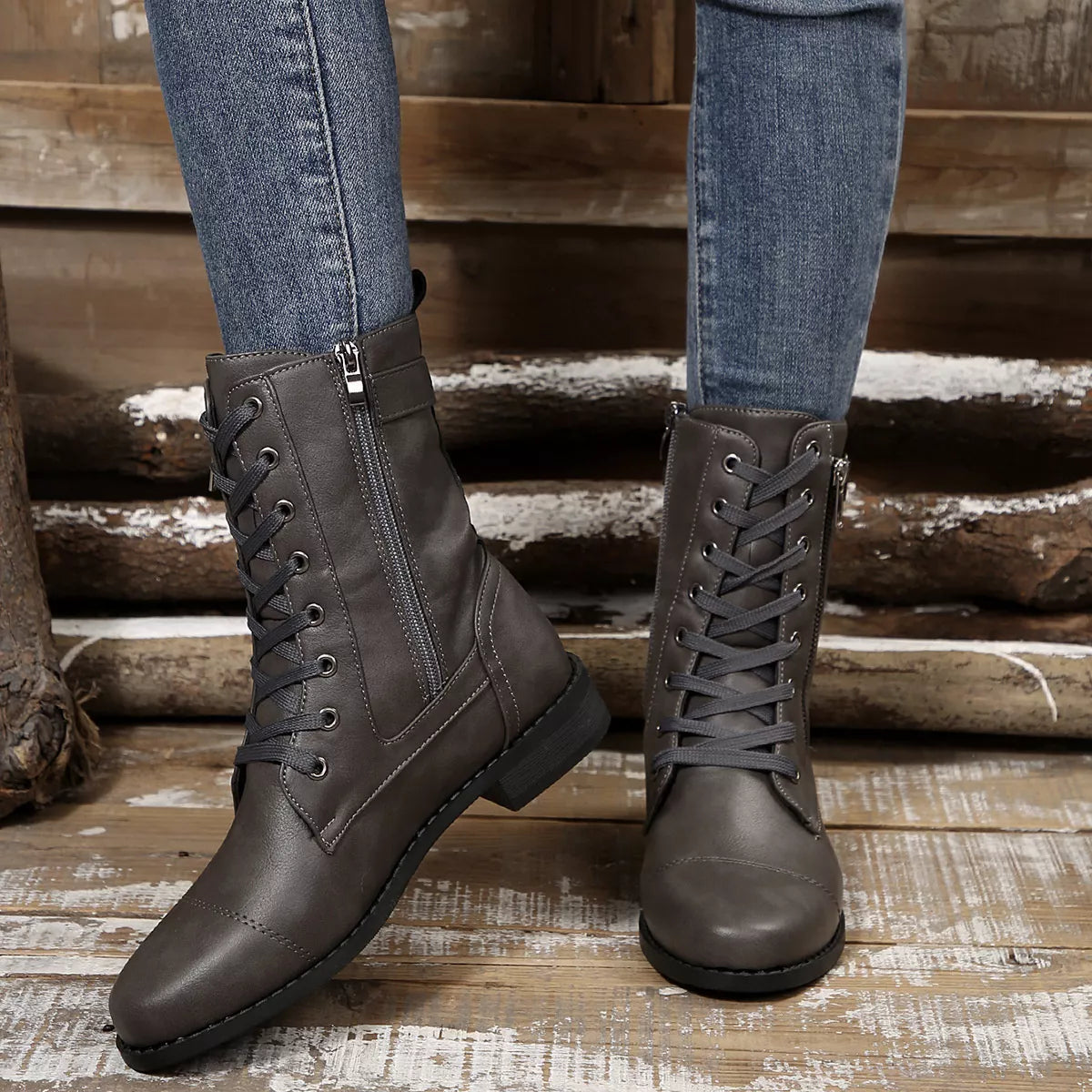 Round Toe Block Heels Boots