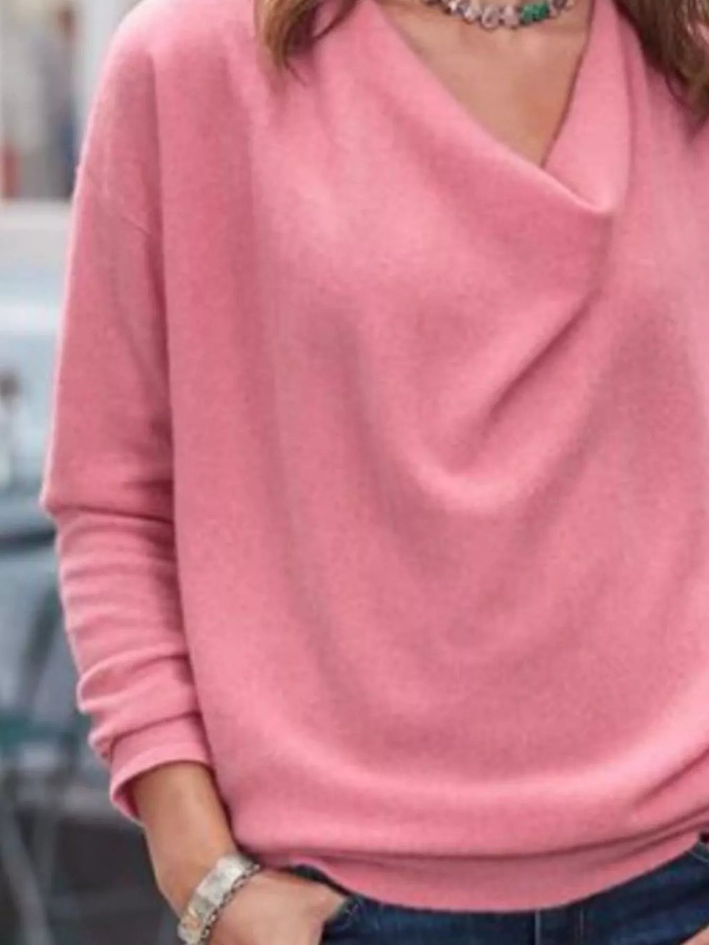 Cowl Neck Long Sleeve Top Regular and Plus Size