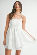 Eyelet Lace Babydoll Mini Cami Dress – Feminine Eyelet Lace Dress, Fluttering, Bohemian Babydoll Silhouette, Breezy Summer Dress, Casual Day Out Dress