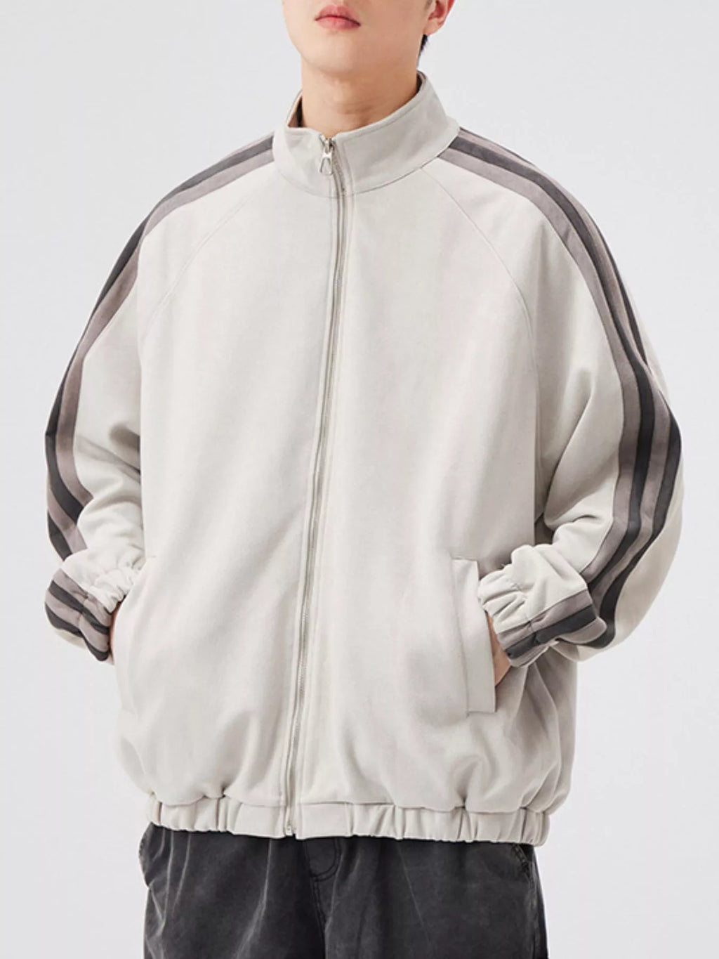 Men's Striped Shoulder Zip Up Jacket