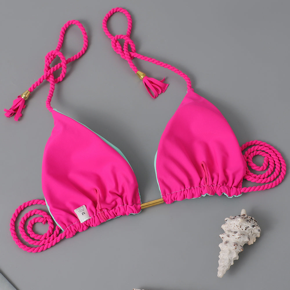 New Festival Flame Halter Bikini Set for Women – Triangle V-Neck Backless Two-Piece Swimsuit with Tie Side Bottoms & Adjustable Lace-Up Fit – Sleek Polyamide Swimwear for Koningsdag/King’s Day & Summer Beach Celebrations