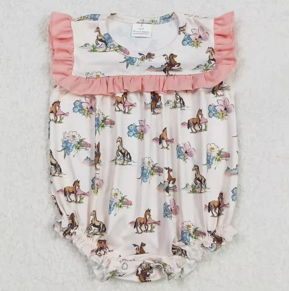 Hot Sale Infant Baby Girls Rompers Strap Hats Boots Purple Bow Top Ruffle Rompers Western Fashion Toddler Girls Bubbles Rompers