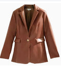 Vintage Women's Leather Jacket - Classic Single Button