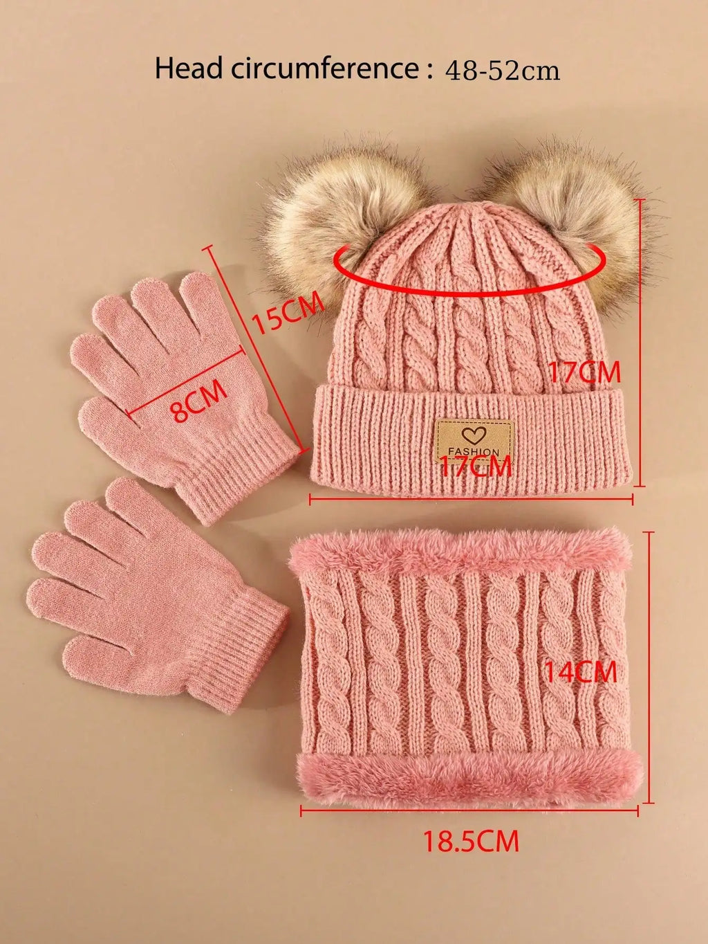 3pc Autumn and Winter Children's Hat, Neck and Gloves Set 2-12Y