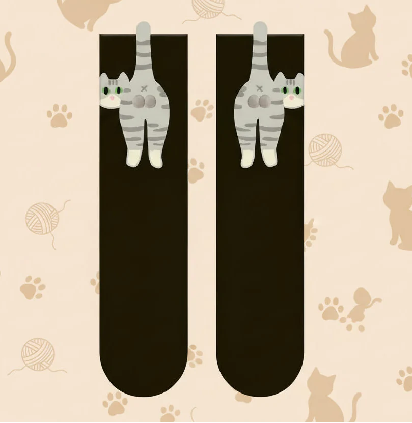 Breathable Cotton 1/5 Pairs Cute Cat Socks with Balls