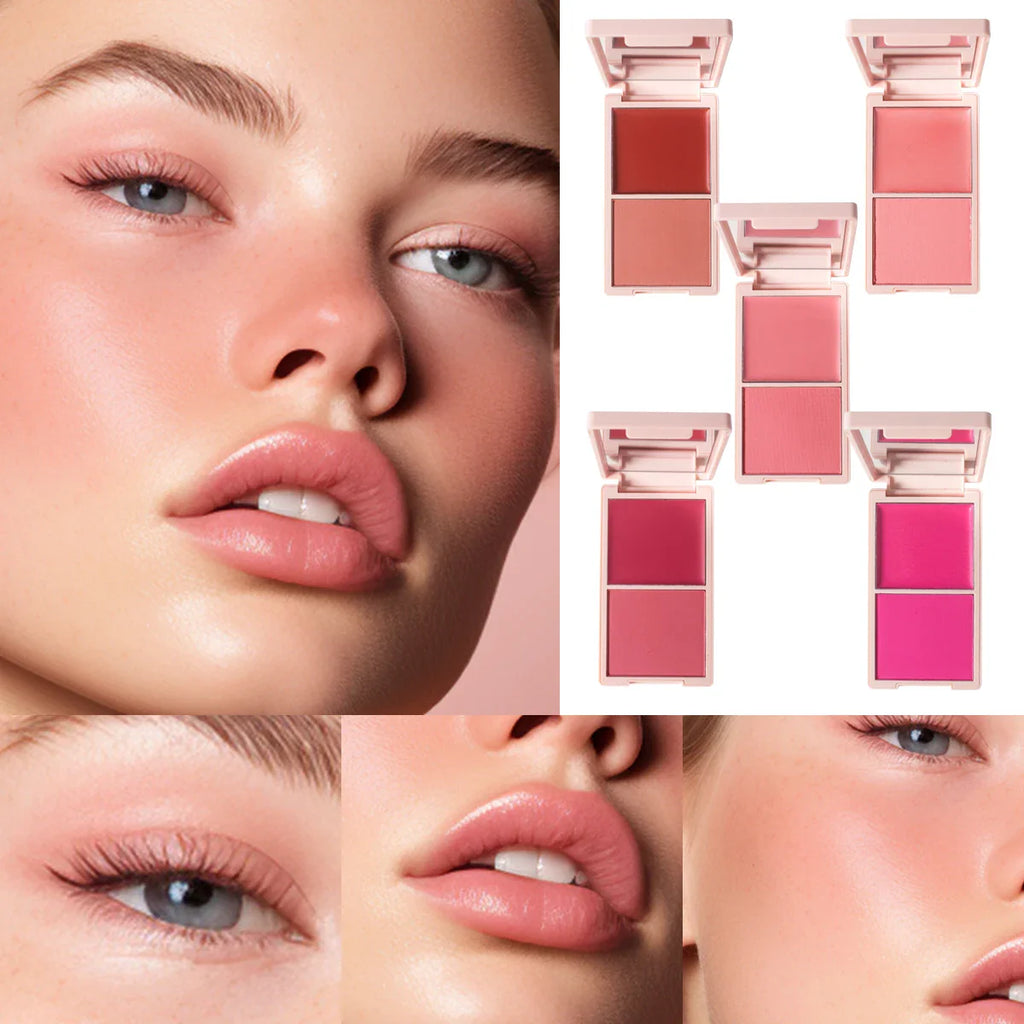 2-in-1 Pink Blush Palette – Matte & Dewy Cream
