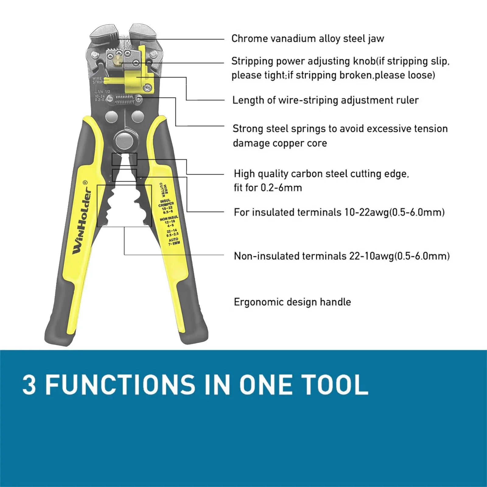WINHOLDER Professional Electrician Wire Tool Cable Wire Stripper Cutter Crimper Automatic Crimping Stripping Plier