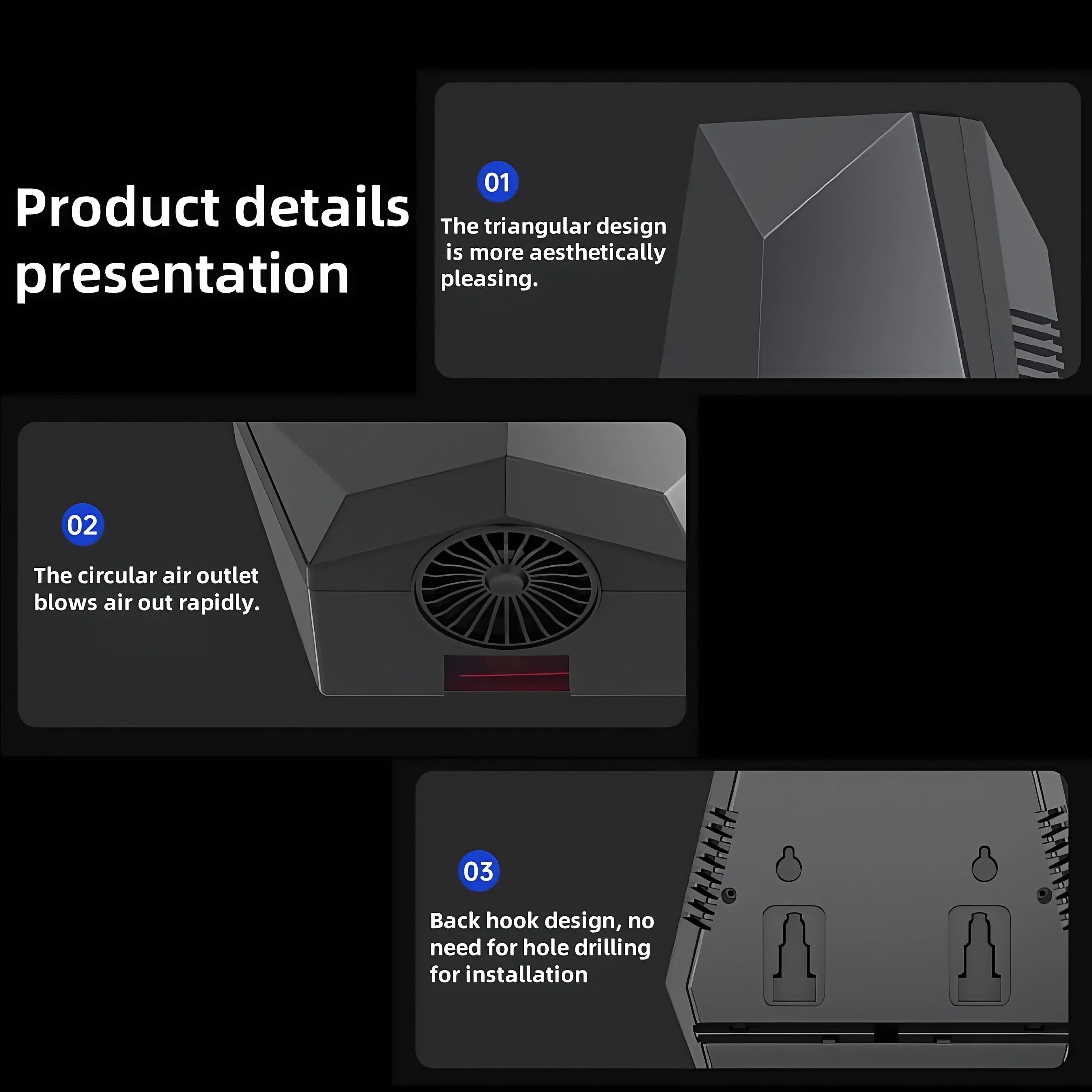 1600W Powerful Hand Dryer, Wall-Mounted Quiet Bathroom Dryer