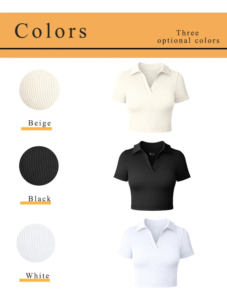 Women's T Shirt Short Sleeved Polo Shirt Casual Sports Tennis Shirt Tight Fit Fitness Yoga Top Ladies top
