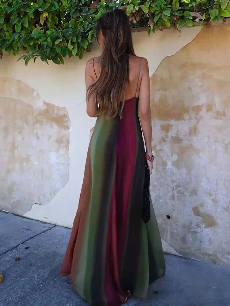 Dress for Women Sexy Y2k Print Pleat Halter Bandage Maxi Sleeveless Backless Long Dresses Summer Female Vacation Party Vestidos