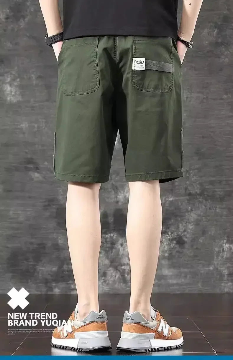 Trendy and Versatile Sports American Retro Work Clothes Men Thin Loose Straight Slimming Five-point Pants