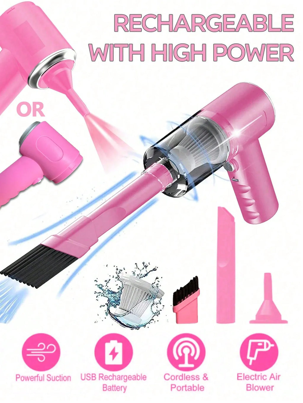 3-in-1 USB Rechargeable Mini Vacuum Cleaner