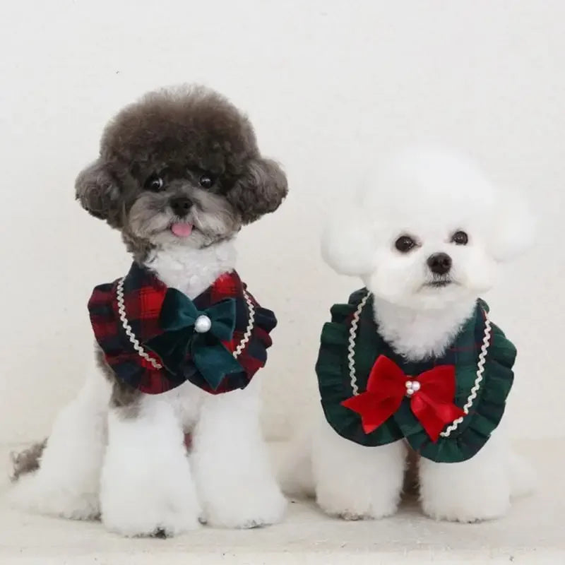 Plaid Ruffled Bow Pet Scarf
