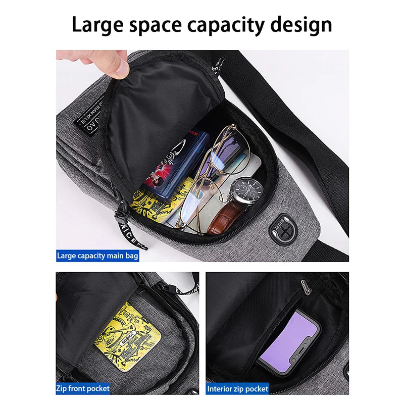 Water-Proof Messenger Crossbody Shoulder Bag with Built-In USB Cable on Some Options