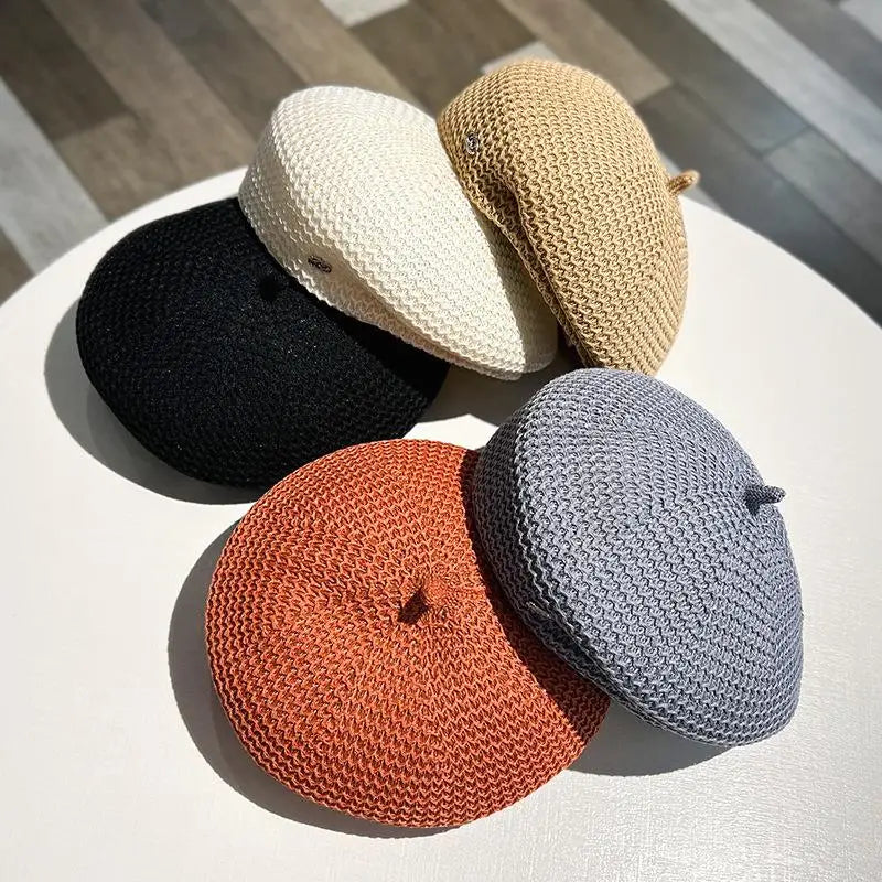 Adult Fixed Pleated Paper Straw Beret