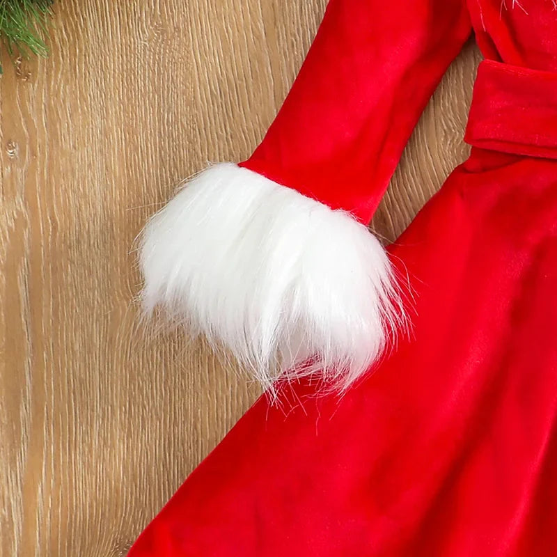 Toddler Baby Girl Christmas Dress Santa Claus Dress Red Velvet Long Sleeve Princess Tulle Dress Headband Outfit