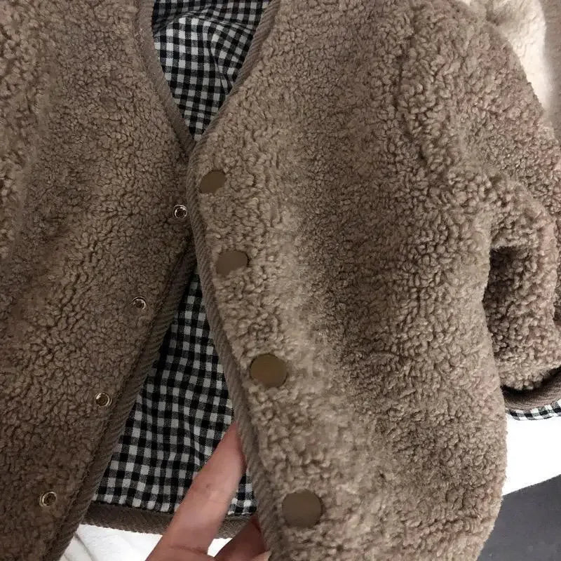 New Autumn and Winter New Warm Jacket Children Two Sides Wear Plaid Plush Jacket Kids Jackets Winter Clothes for Girls