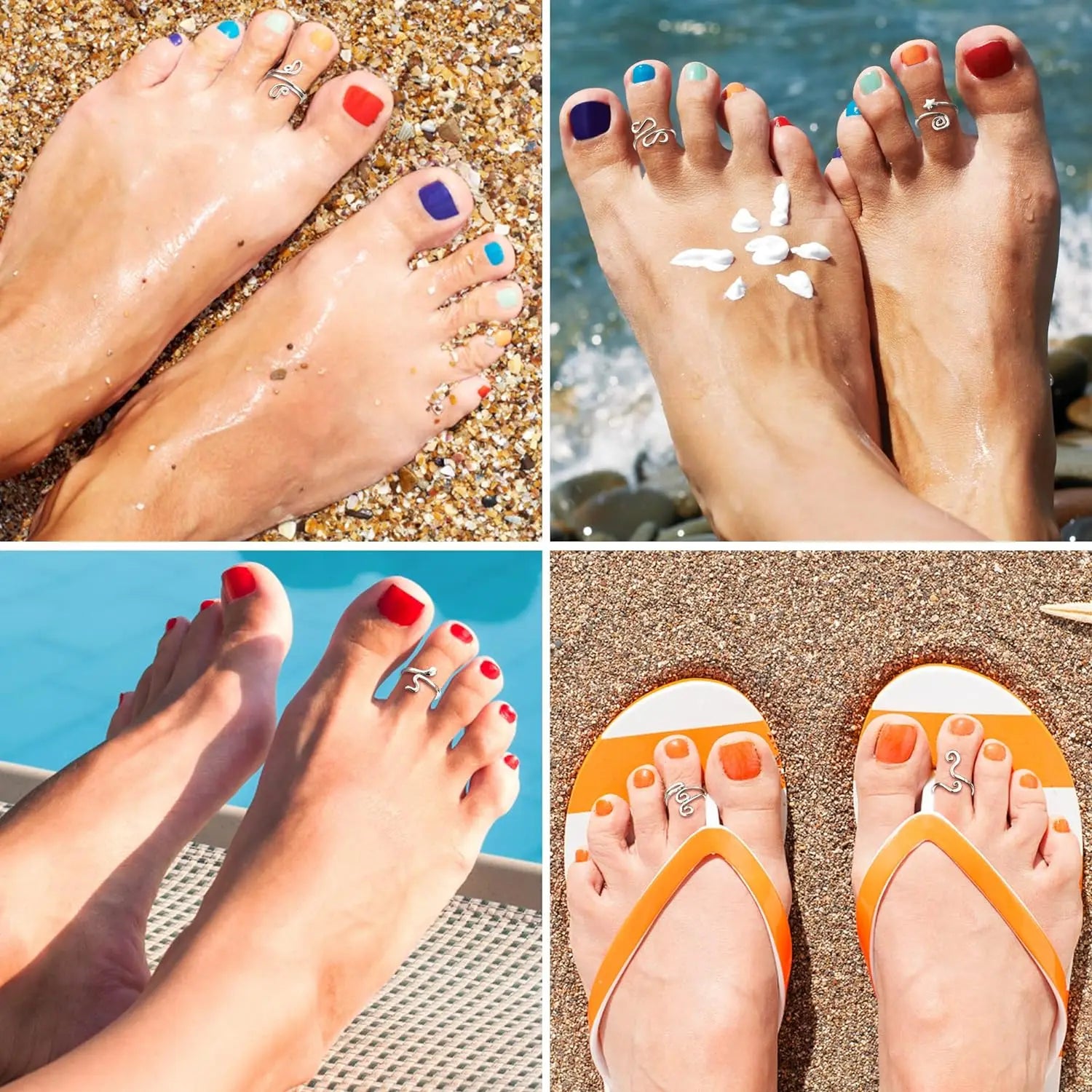 3Pcs Adjustable Toe Rings Summer Beach Foot Jewelry in silver or gold