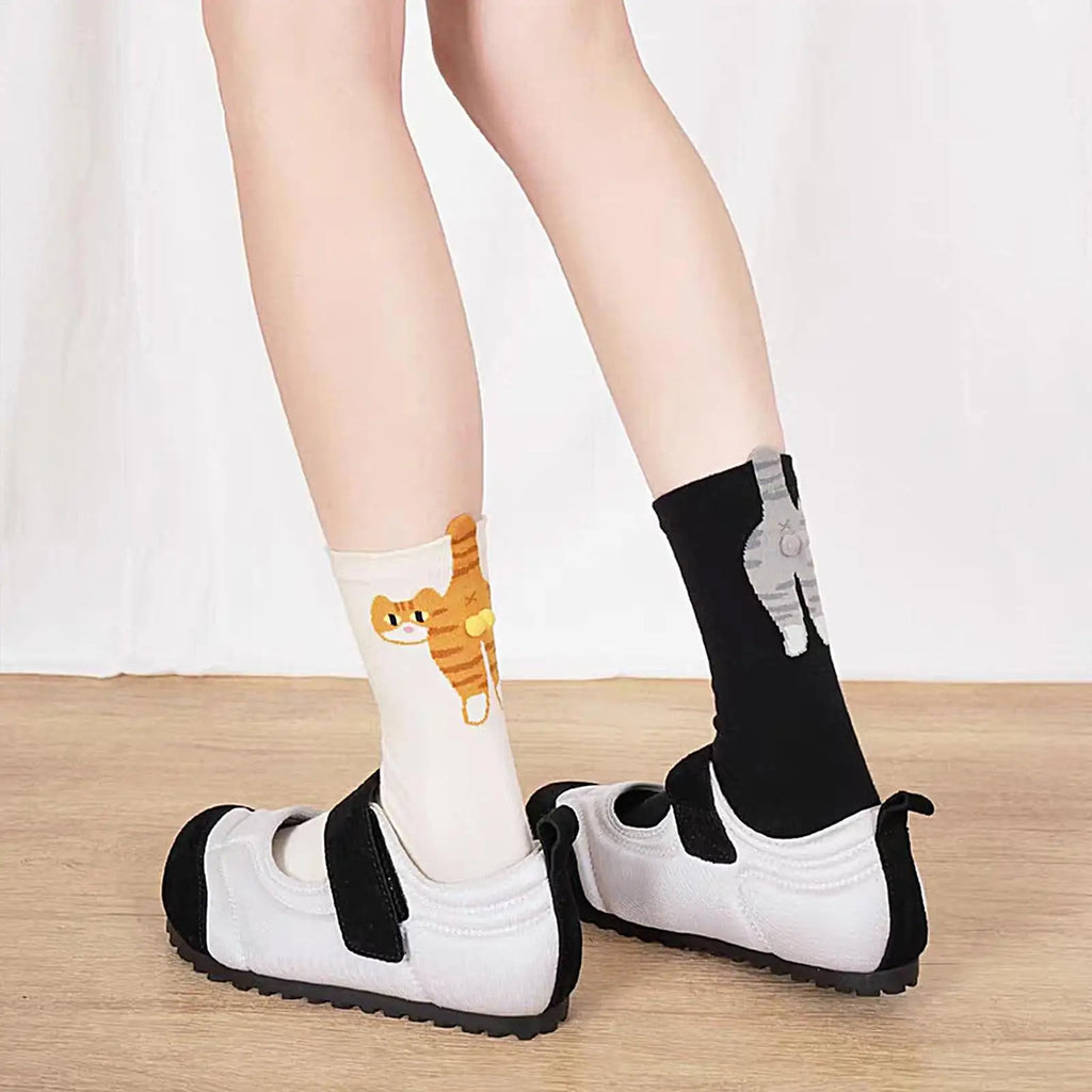 Breathable Cotton 1/5 Pairs Cute Cat Socks with Balls