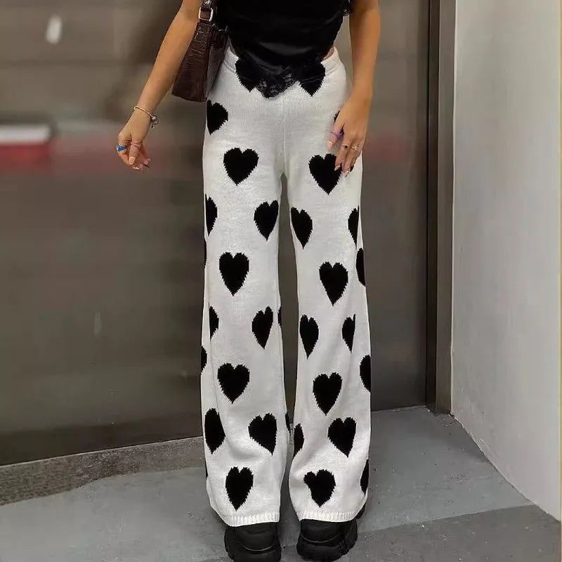 Sweatpants Women Joggers Women Knitted Autumn Winter 2024 Hearted Pattern Chill
