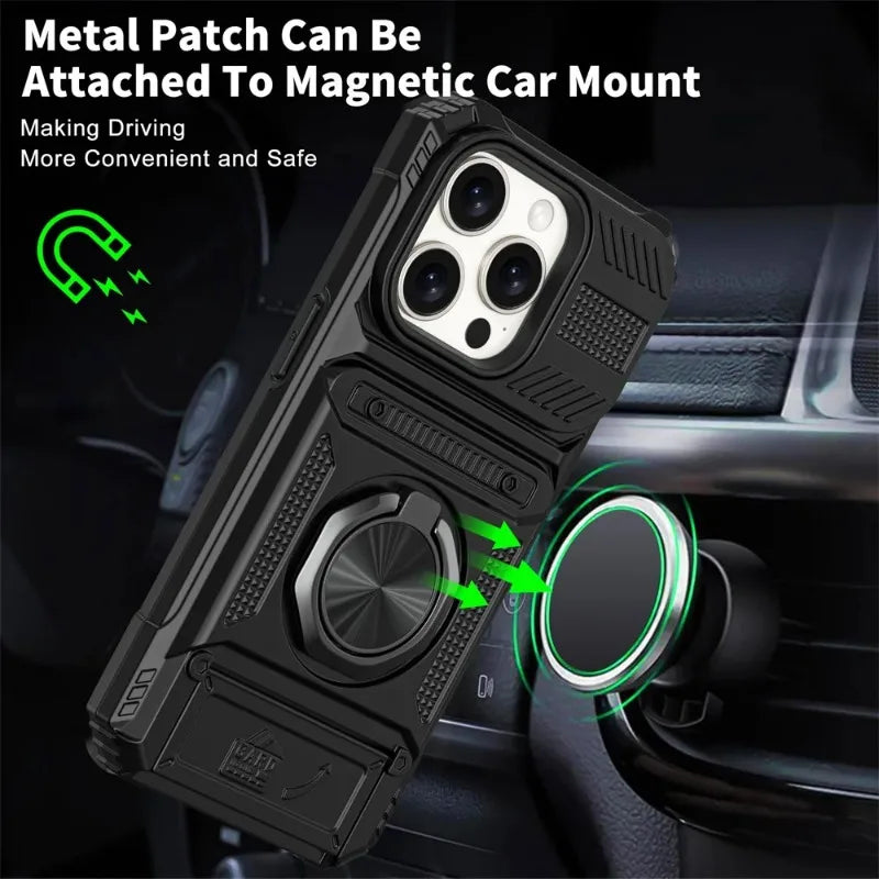 Phone Case For iPhone with Magnetic Rotated Ring Kickstand