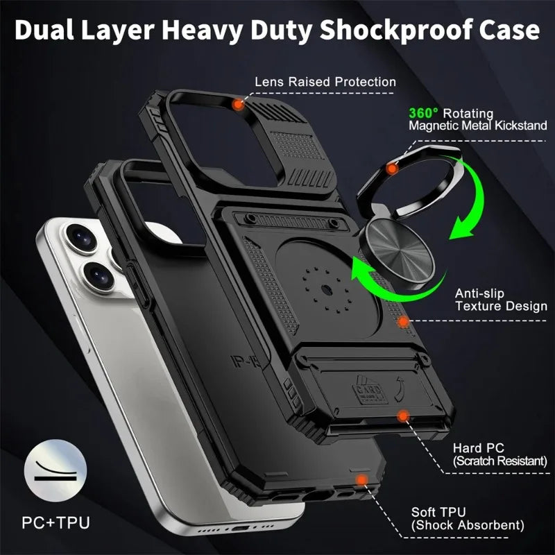 Phone Case For iPhone with Magnetic Rotated Ring Kickstand
