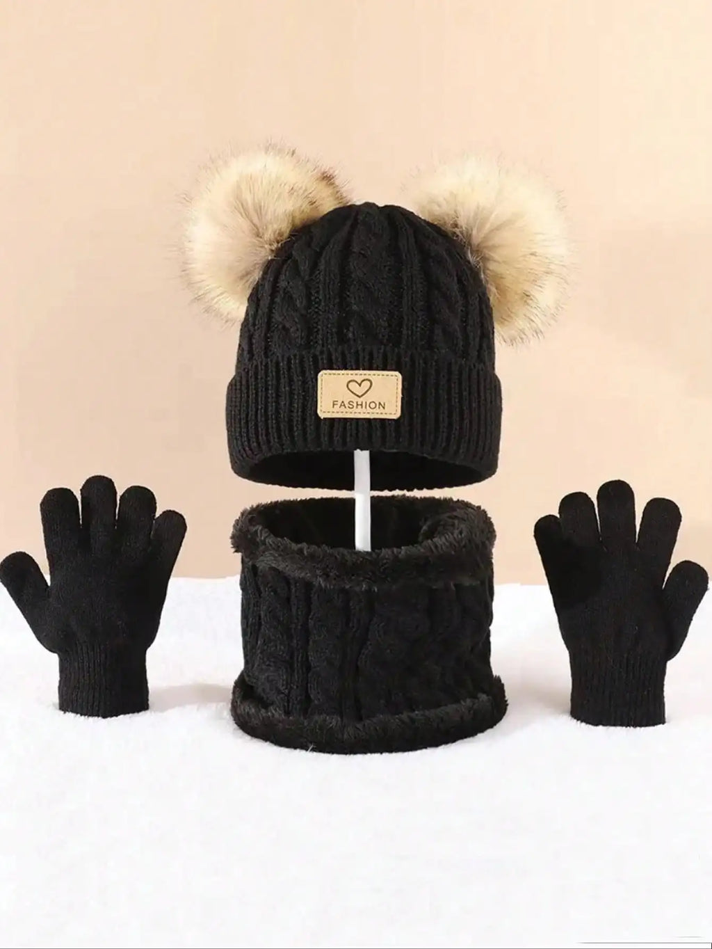 3pc Autumn and Winter Children's Hat, Neck and Gloves Set 2-12Y