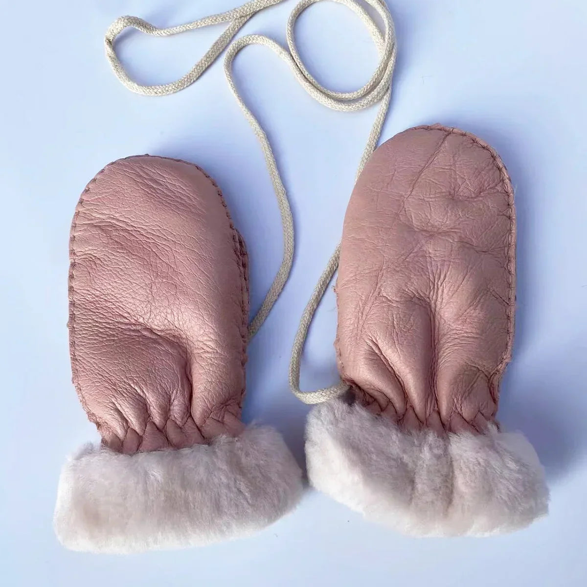Winter 1-5 Years old Kids Warm Gloves 100% Natural Sheep Fur Gloves for Boys Girls Children's Thick Mittens Outdoor Hand made