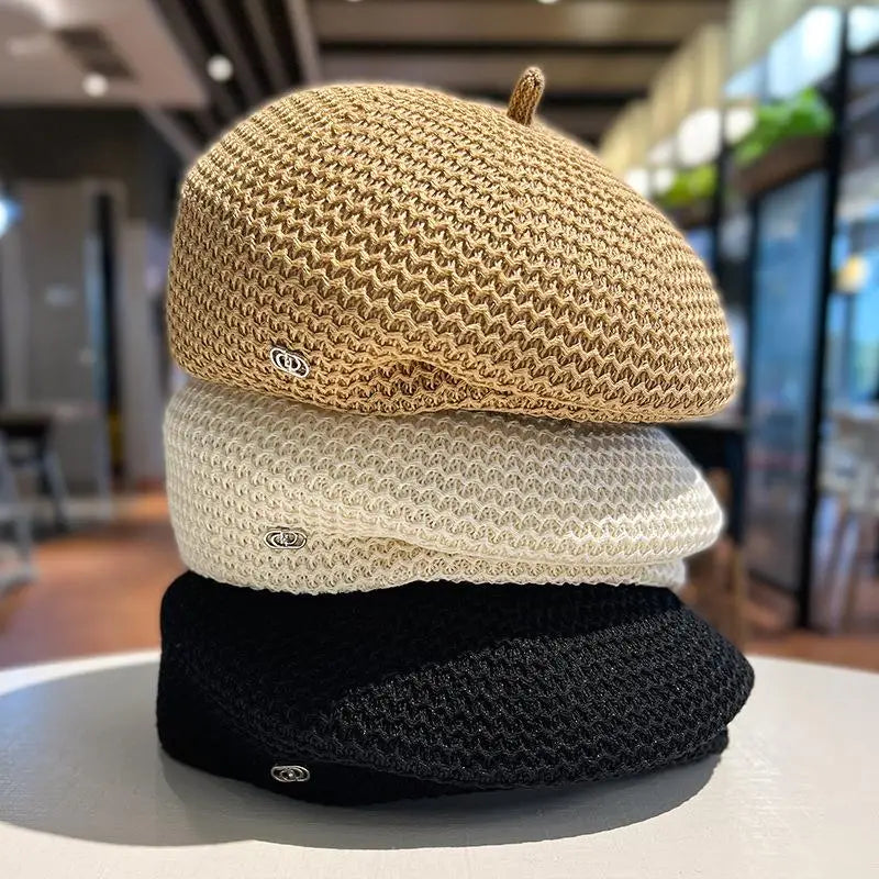 Adult Fixed Pleated Paper Straw Beret