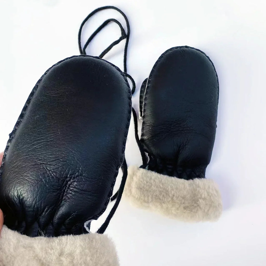 Winter 1-5 Years old Kids Warm Gloves 100% Natural Sheep Fur Gloves for Boys Girls Children's Thick Mittens Outdoor Hand made