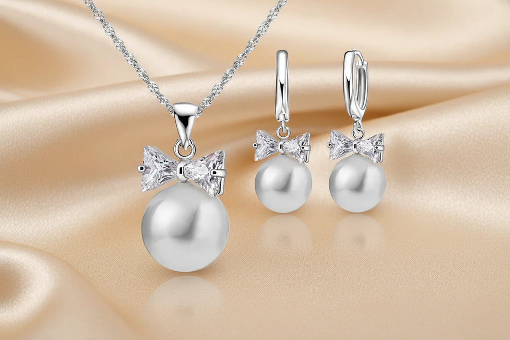 925 Sterling Silver Pearl Bridal Jewelry Sets
