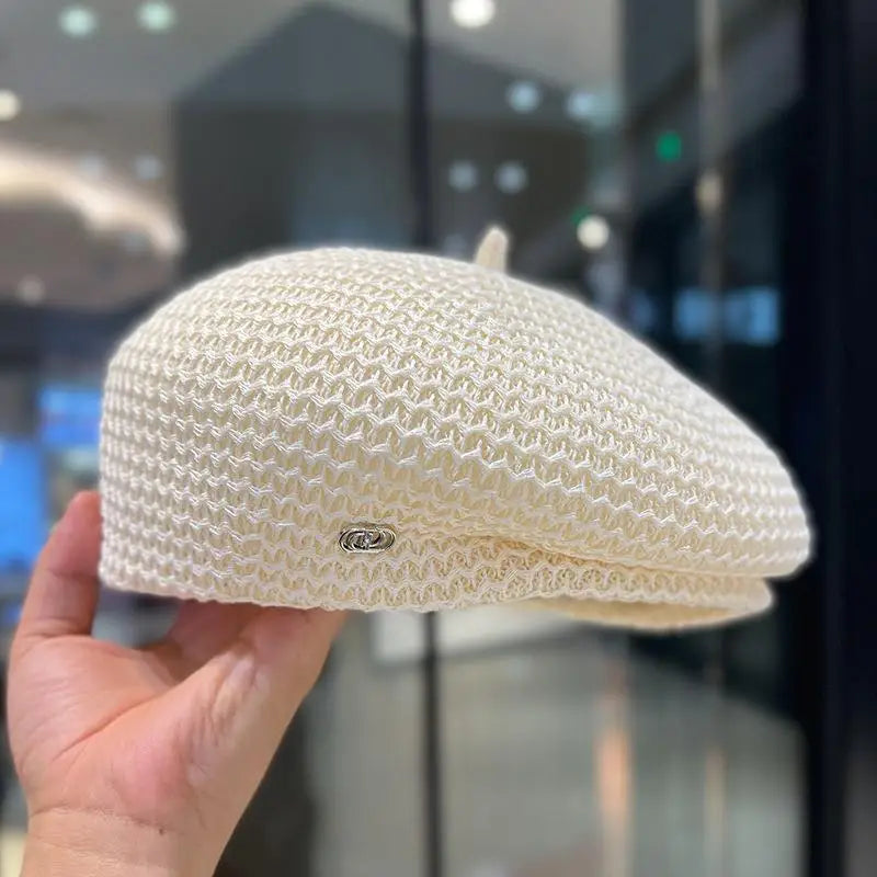 Adult Fixed Pleated Paper Straw Beret