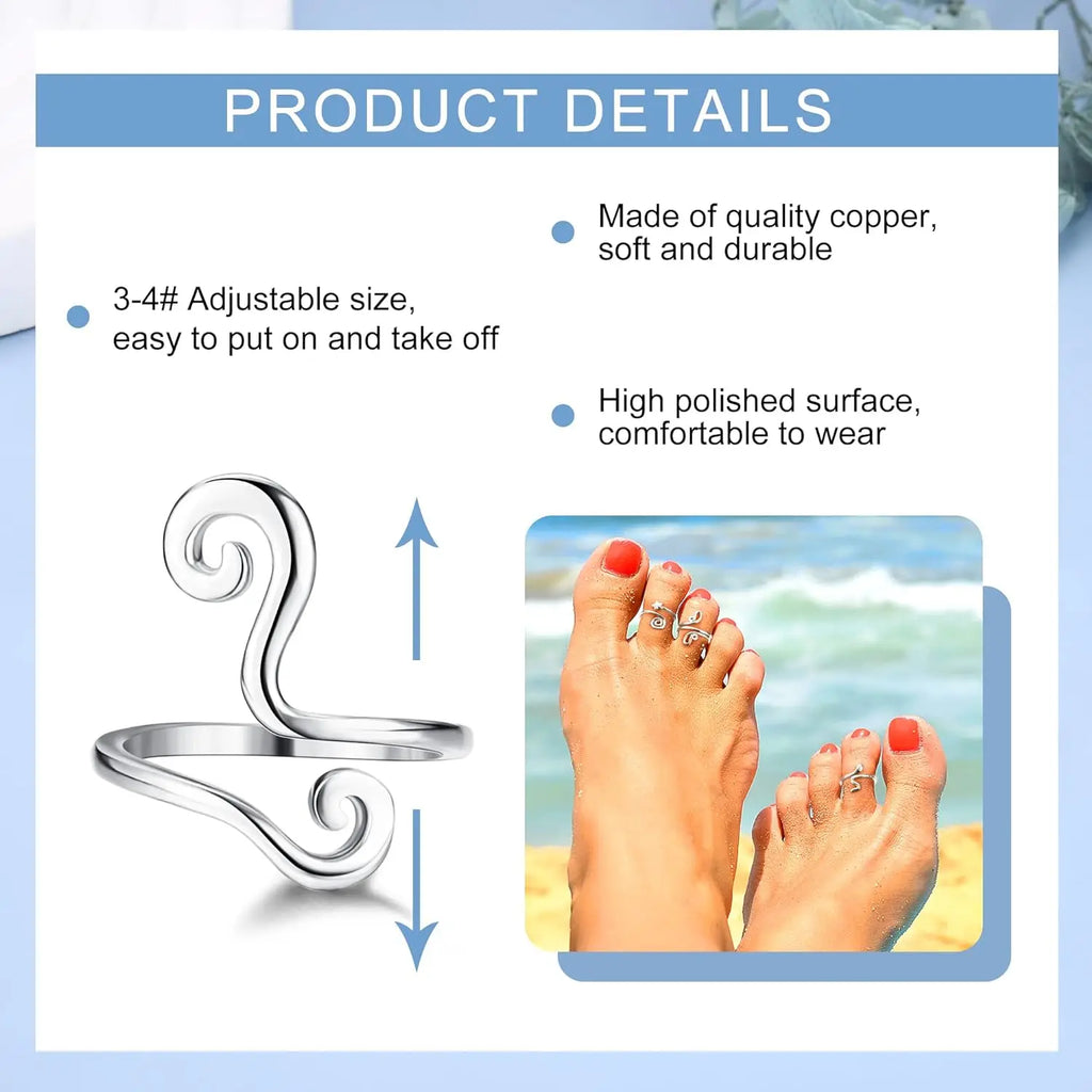 3Pcs Adjustable Toe Rings Summer Beach Foot Jewelry in silver or gold