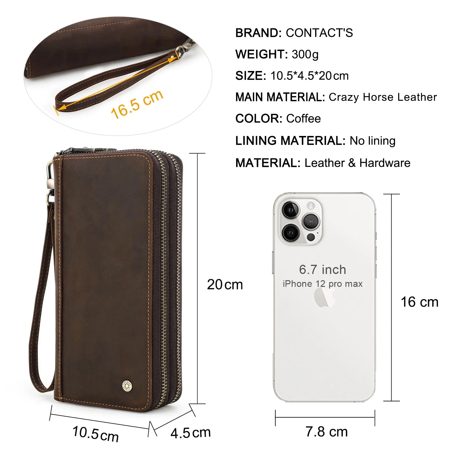 Contact'S Genuine Leather Men's Wallet Clutch Bag Card Holder Long Wallets Double Zipper Large Capacity Vintage Male Purses
