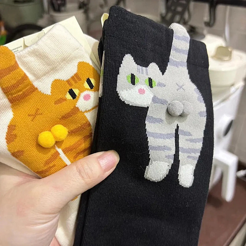 Breathable Cotton 1/5 Pairs Cute Cat Socks with Balls