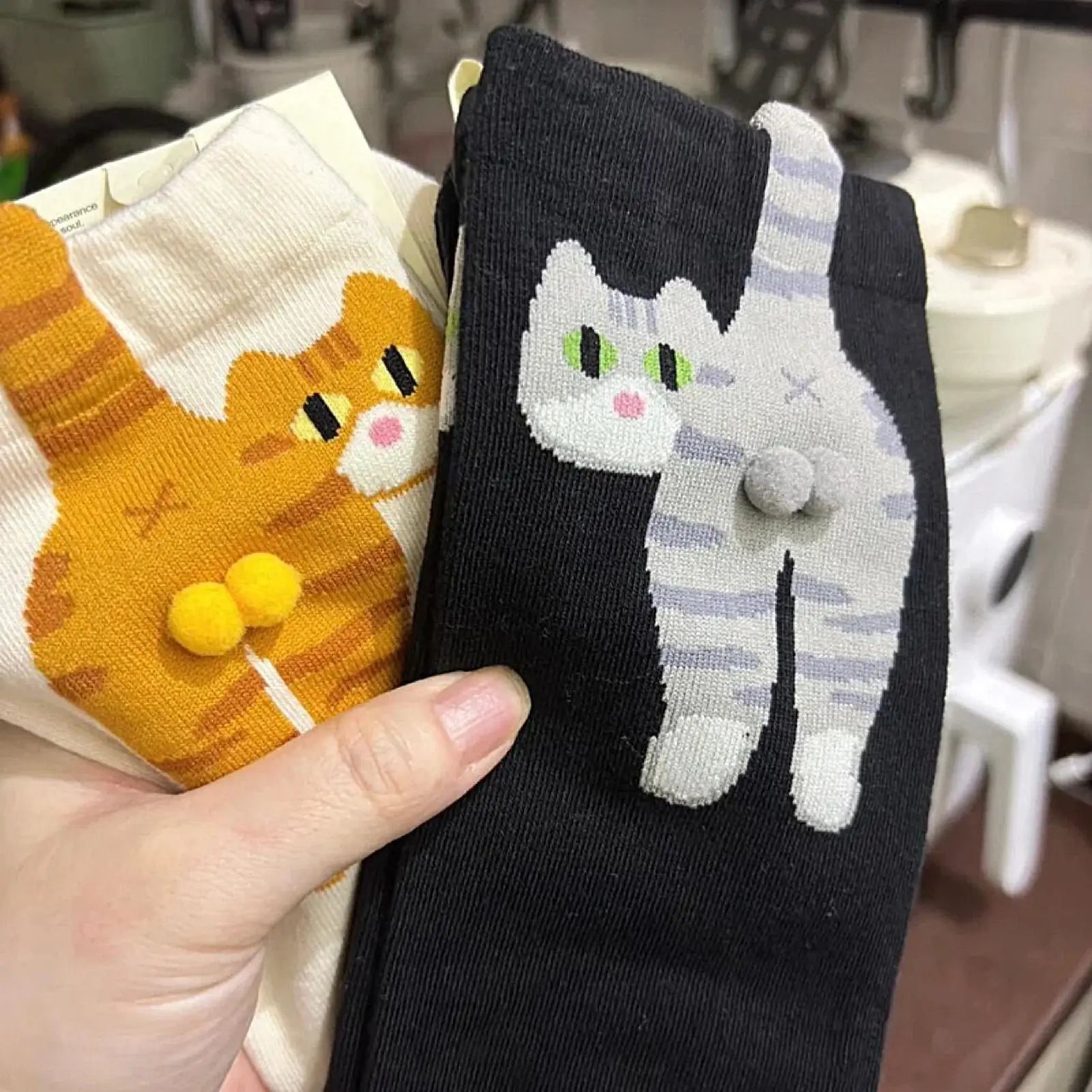 Breathable Cotton 1/5 Pairs Cute Cat Socks with Balls