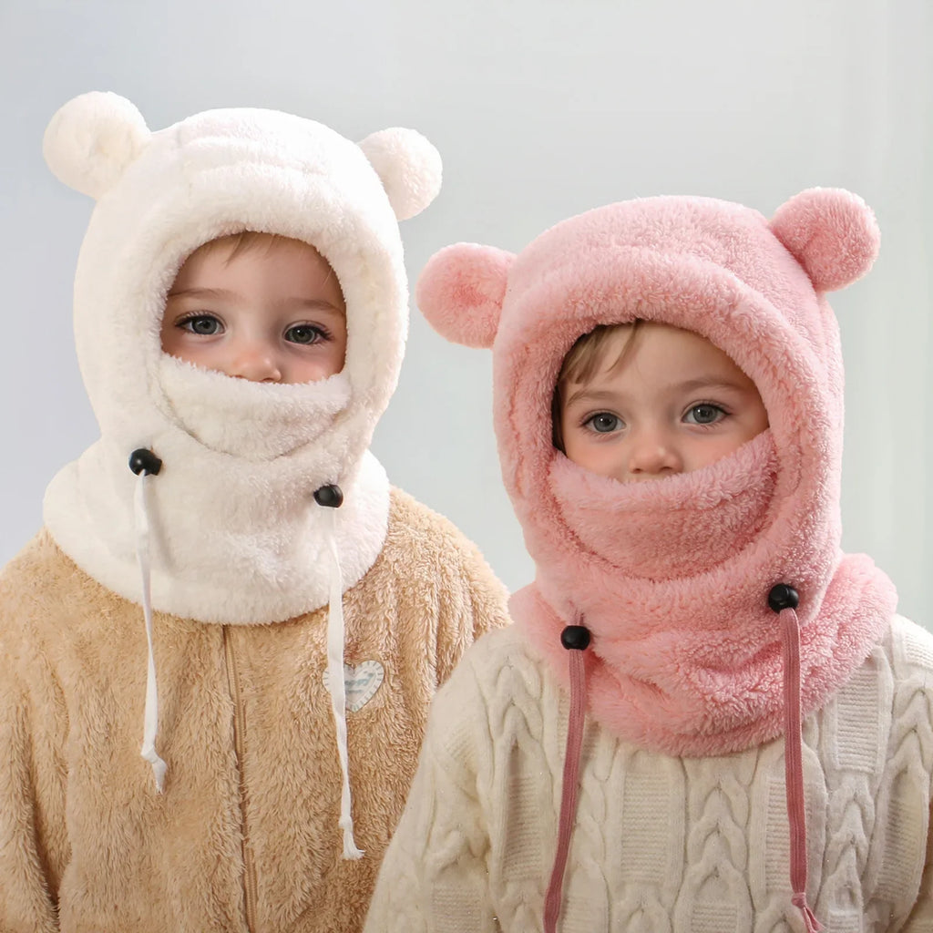 Kids Winter Hat with Ear Flaps and Face Cover Warm Fleece Lined Cold Weather Beanie for Boys Girls