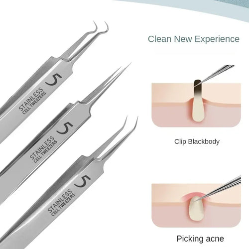 1/11Pcs Acne Pimples Blackhead Remover Clip Ultra-fine Tweezers Black Dots Blackhead Extractor Acne Needle Facial Cleaner Skin