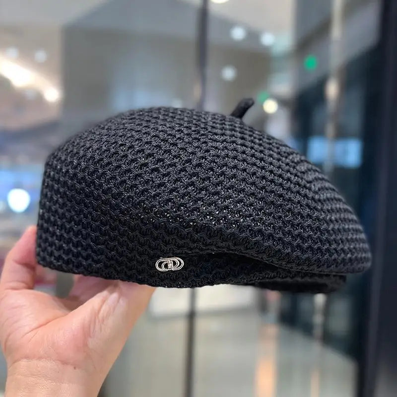Adult Fixed Pleated Paper Straw Beret
