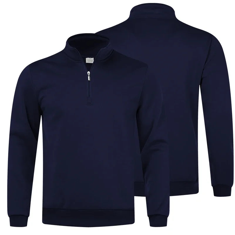 Men Sweatshirts Fall Spring Thicker Half Zip Pullover Hoody Solid Color Turtleneck for Male Outdoor