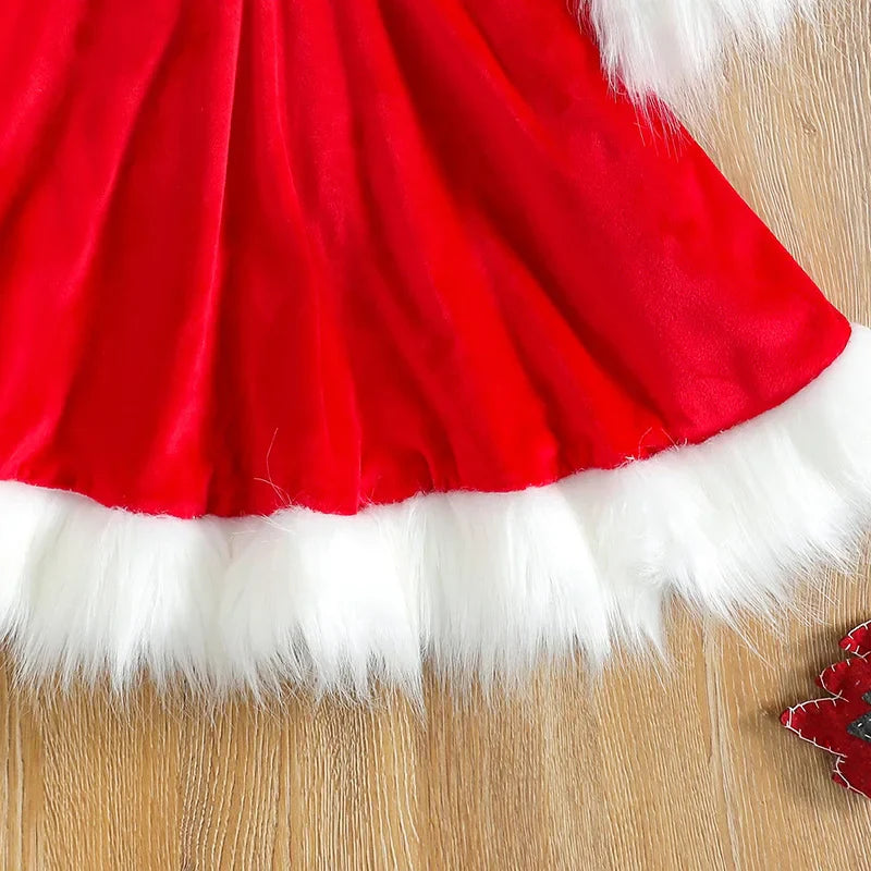 Toddler Baby Girl Christmas Dress Santa Claus Dress Red Velvet Long Sleeve Princess Tulle Dress Headband Outfit