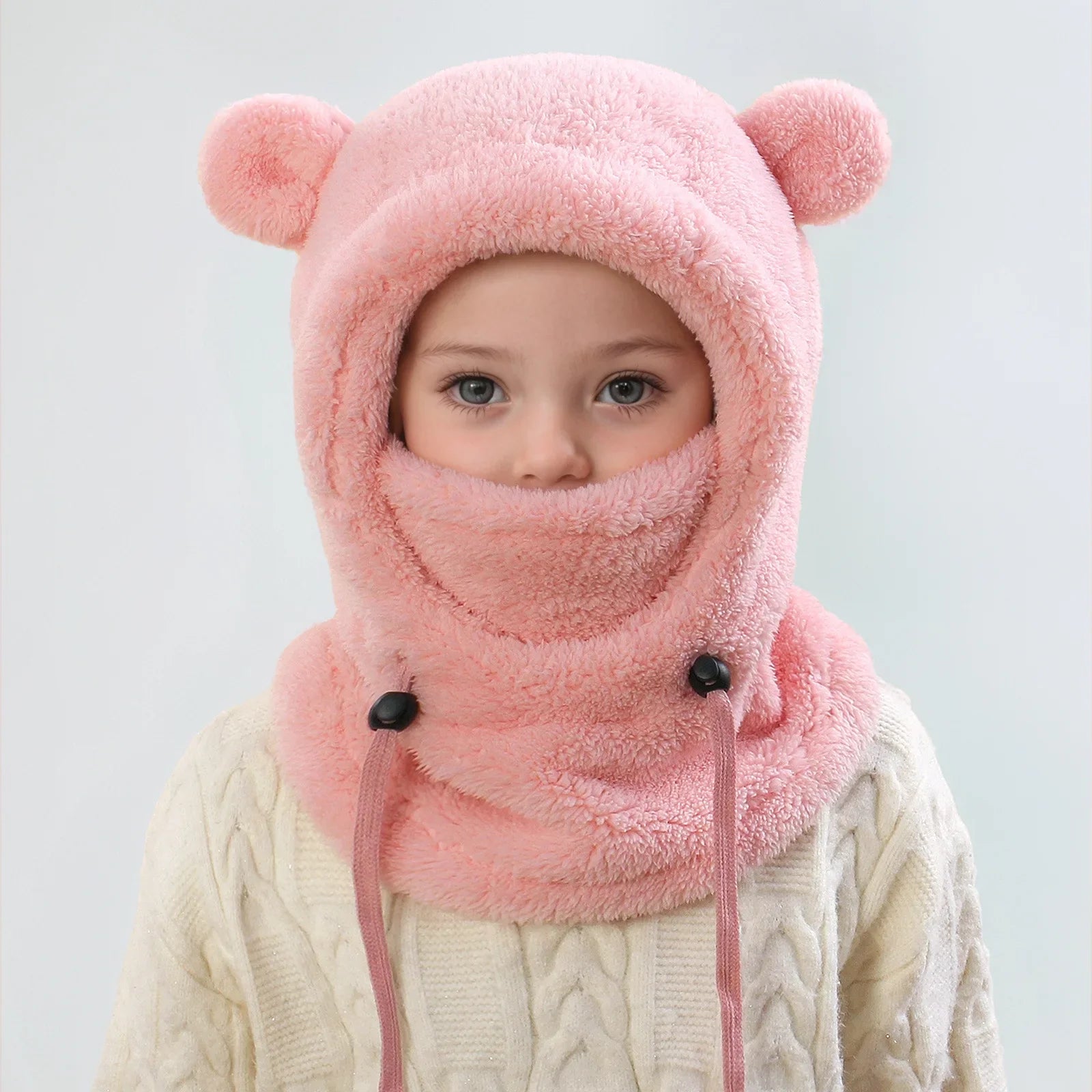 Kids Winter Hat with Ear Flaps and Face Cover Warm Fleece Lined Cold Weather Beanie for Boys Girls