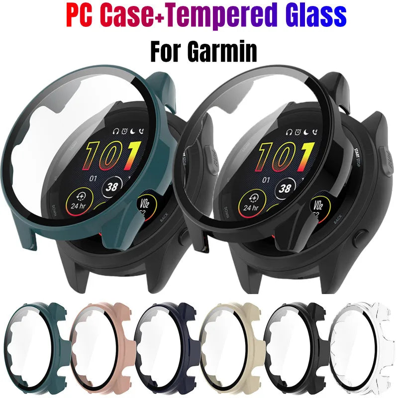 PC Case + Tempered Glass Screen Protector for Garmin Forerunner Series