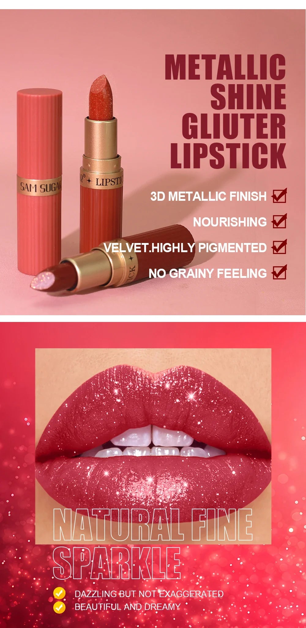 Pearlescent Pink Glitter Velvet Lipstick