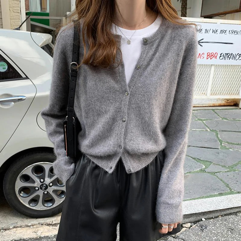 Cashmere Padded Long-Sleeved Sweater Cardigan