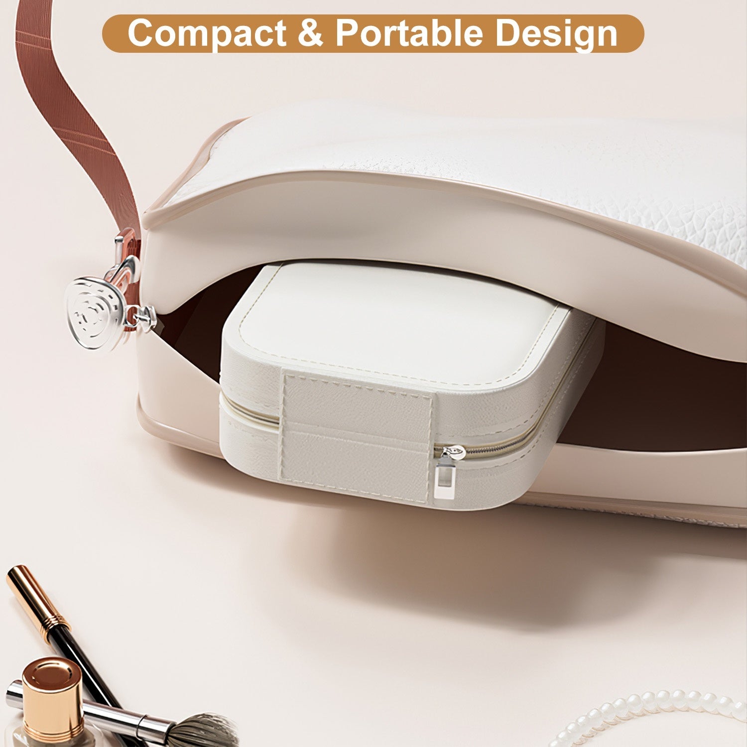 1Pc Portable Travel Makeup Bag With LED Mirror Rechargeable Beauty Mirror With 3 Color Light Dimmable Brightness Waterproof Cosmetic Bag With 4 Compartments Ideal Gift For Women