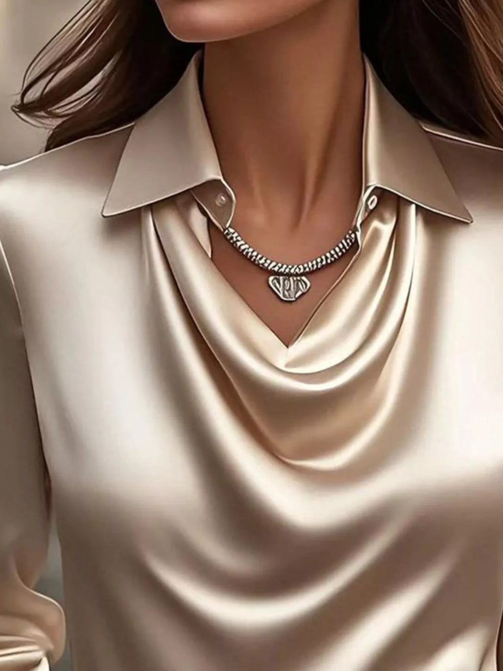 Satin Cowl Neck Long Sleeve Blouse Regular and Plus Size