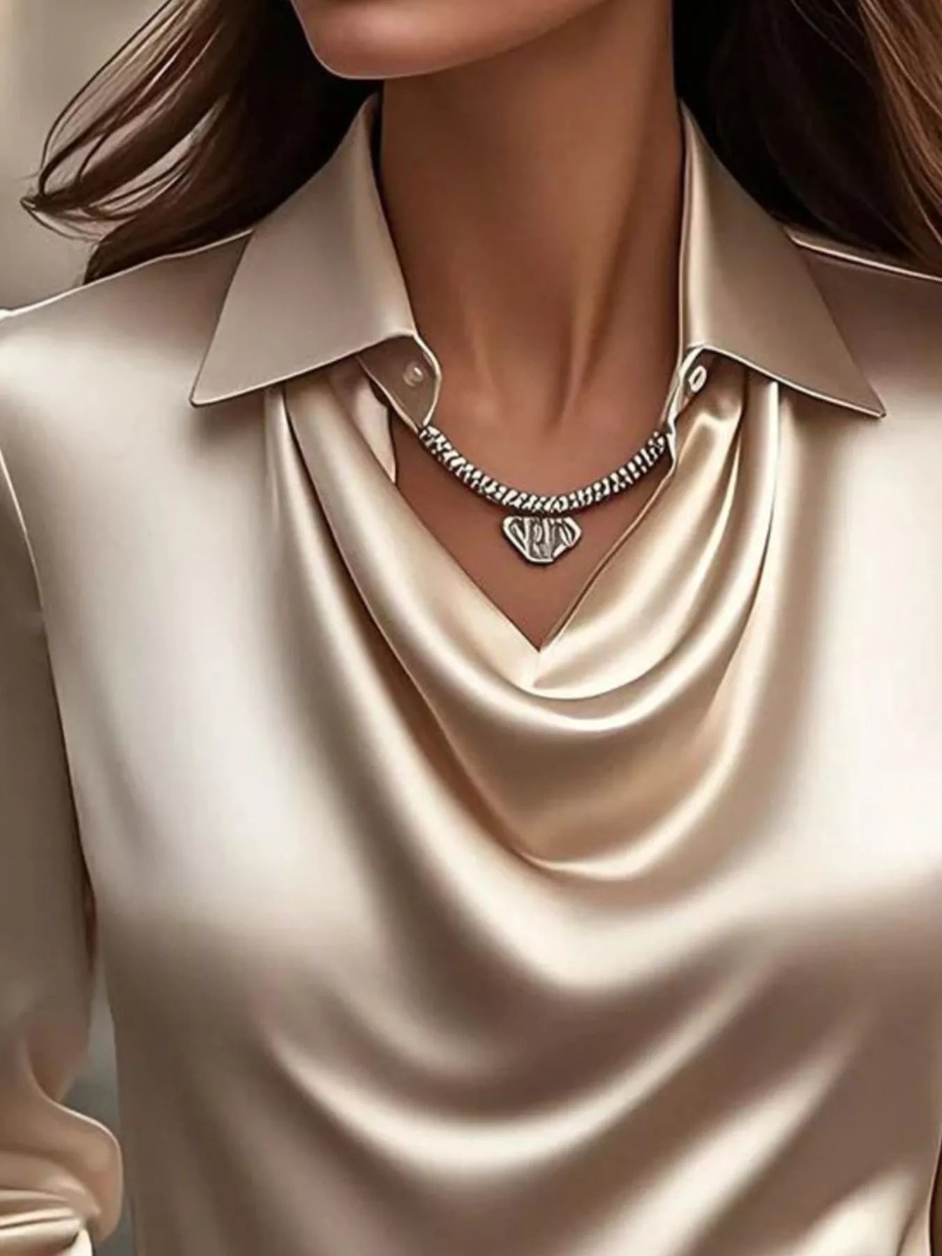 Satin Cowl Neck Long Sleeve Blouse Regular and Plus Size