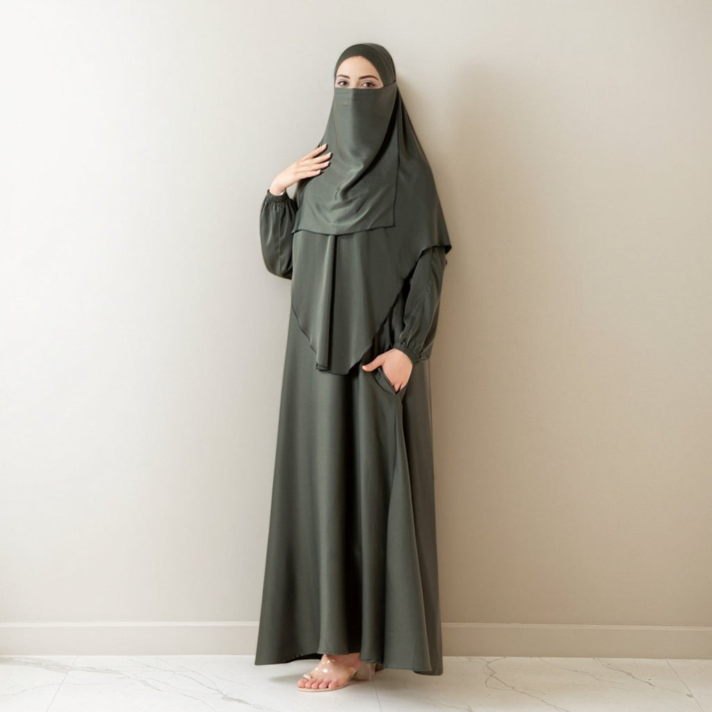 Abaya With Niqab and Khimar | Satin Niqab Khimar and Abaya (MK024)
