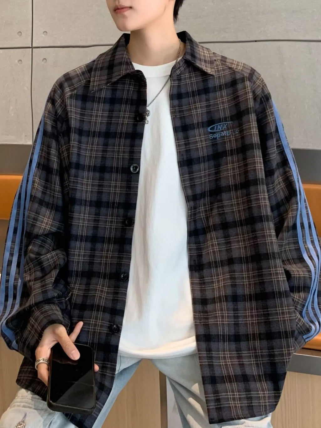 Men's Regular and Plus Size Plaid Casual Long Sleeve Shirt